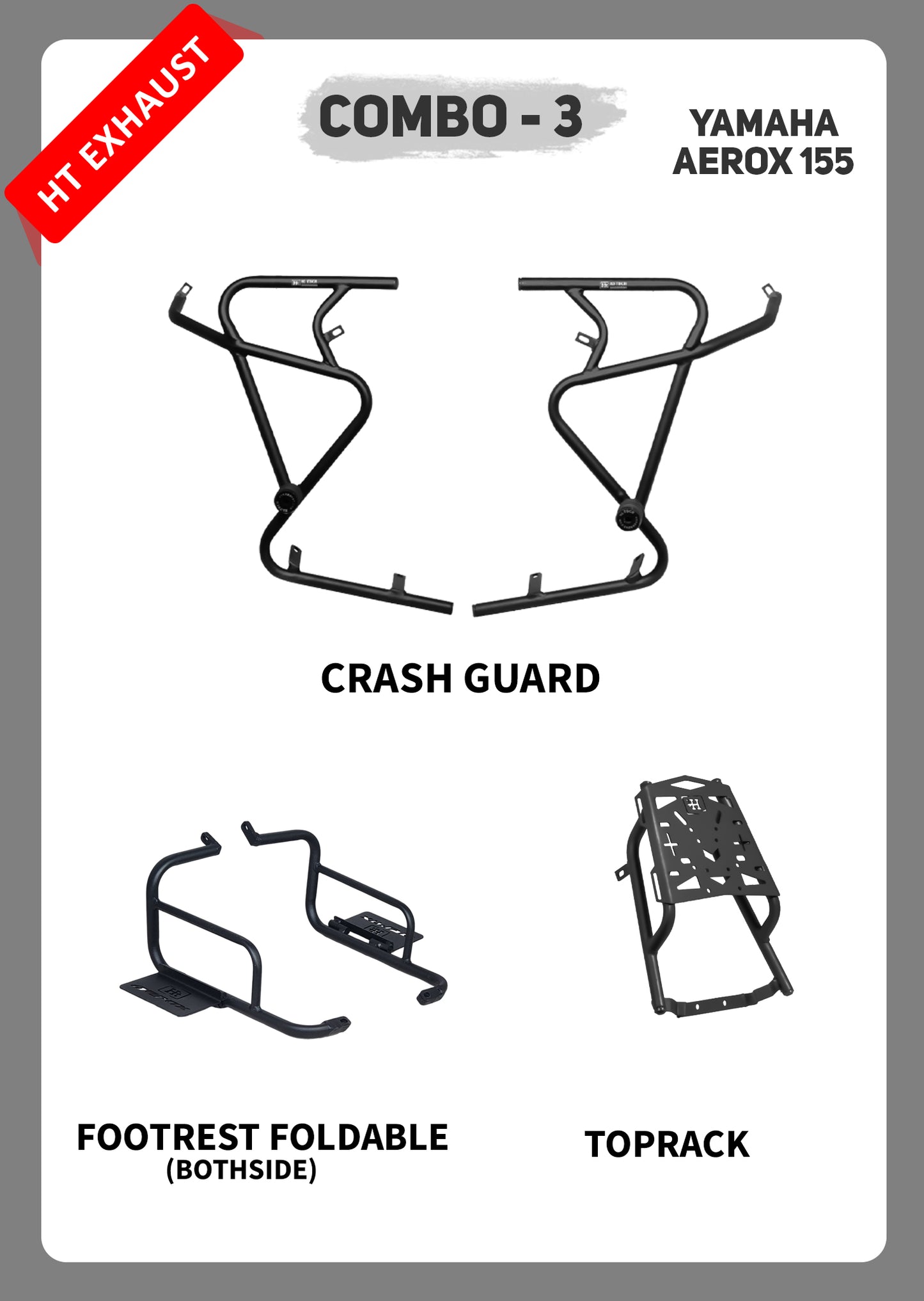 AEROX COMBO 3 CRASHGUARD + FOLDABLE FOOTREST + TOPRACK