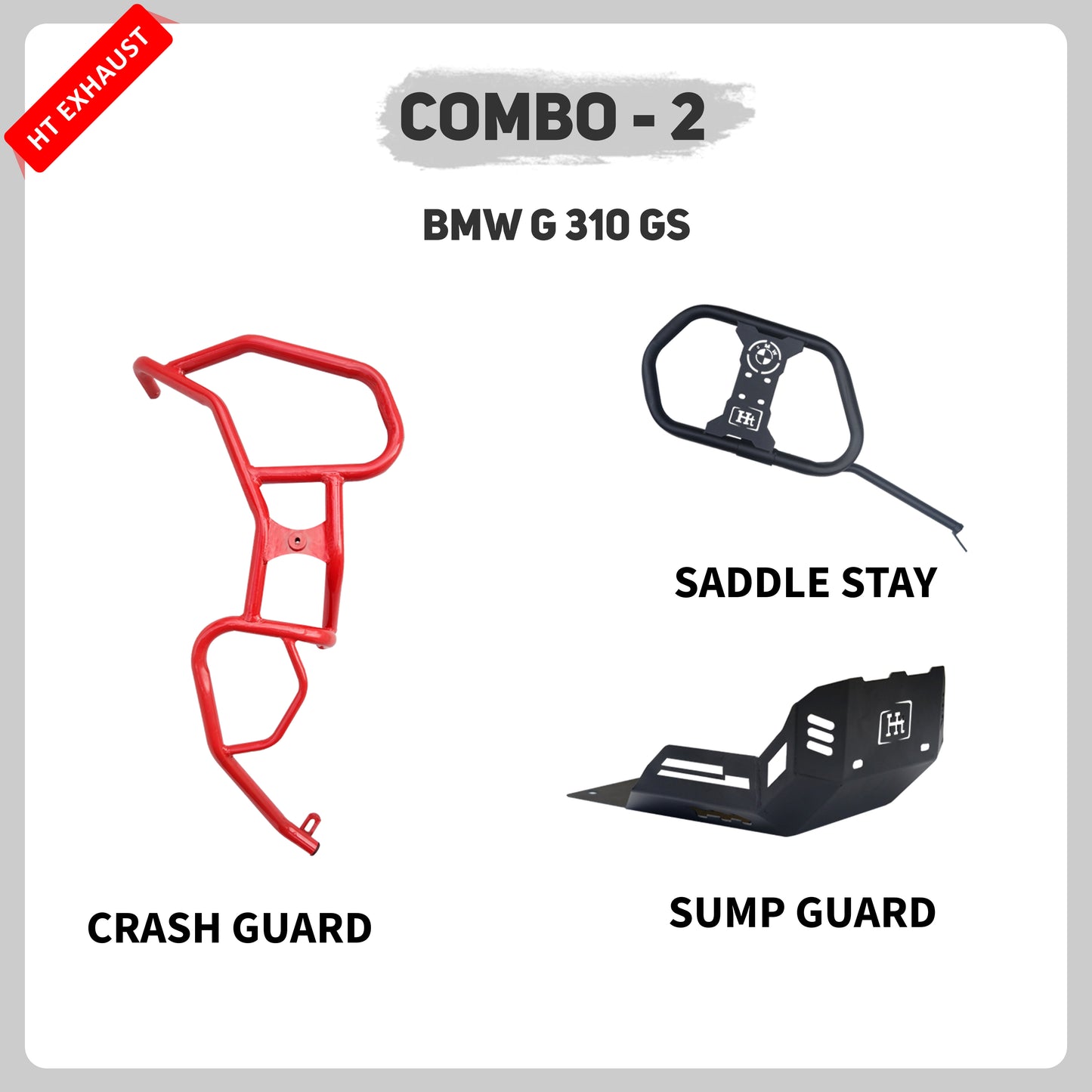 BMW COMBO 2 CRASH GUARD-RED + SADDLE + SUMP GUARD