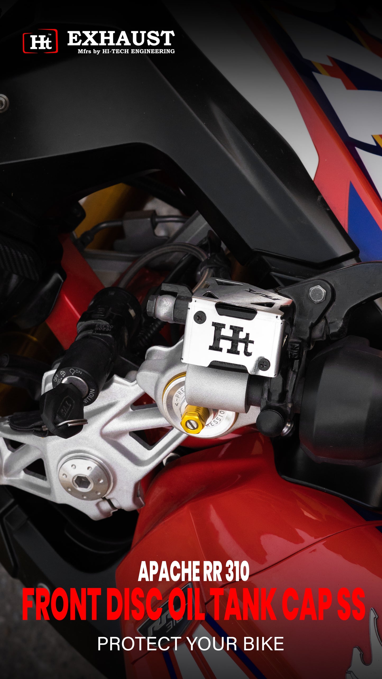 APACHE RR310 front disc brake tank CAP Stainless steel Black matt - FTC 047