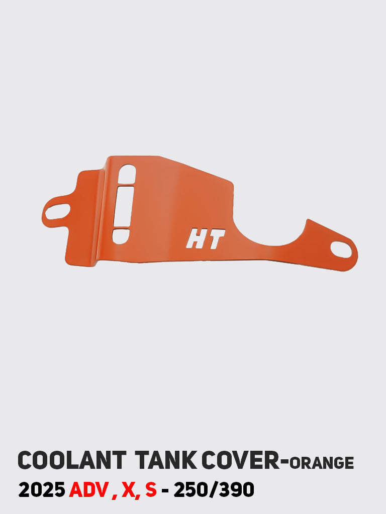 KTM 250/390 Adventure 2025 orange coolant tank cover installed FTC 127 - HT Exhaust