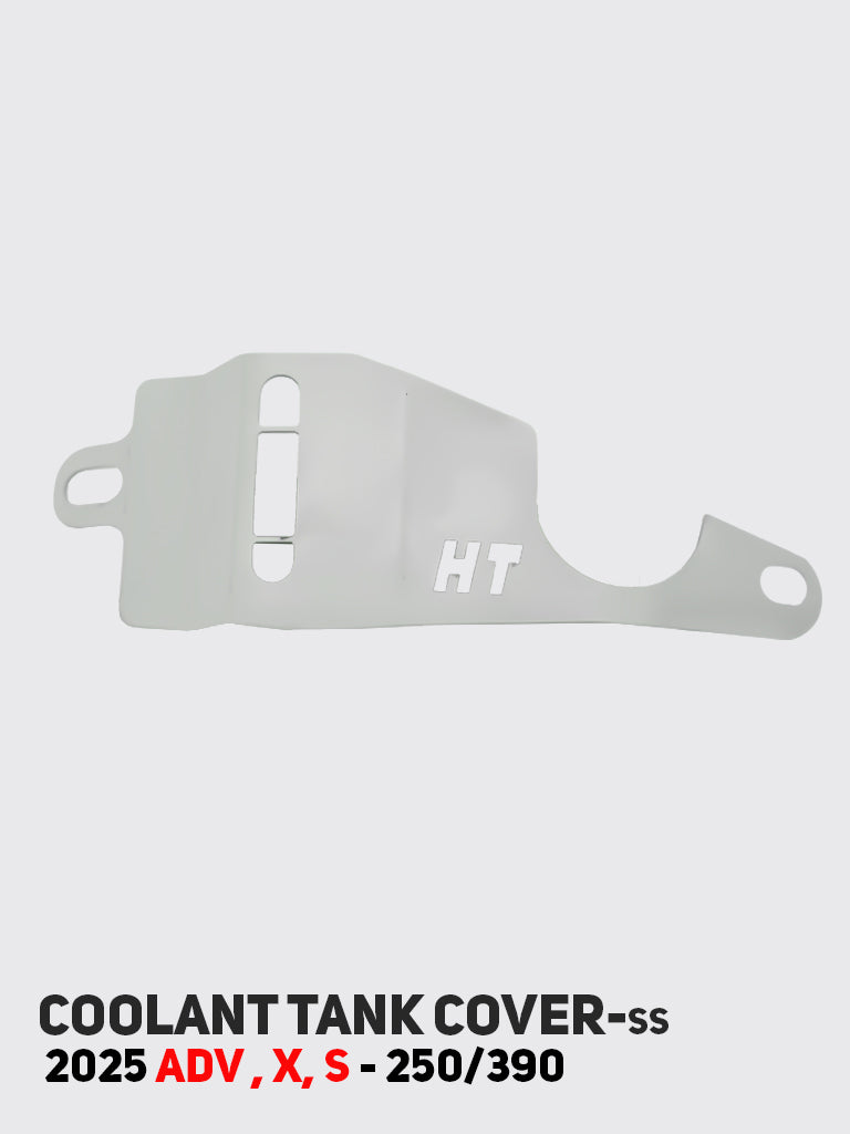 KTM 250/390 Adventure 2025 SS matt coolant tank cover installed FTC 128 - HT Exhaust