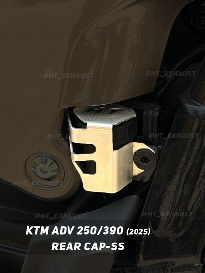 KTM 250/390 Adventure 2025 rear fluid tank guard FTC 125 stainless steel installed - HT Exhaust