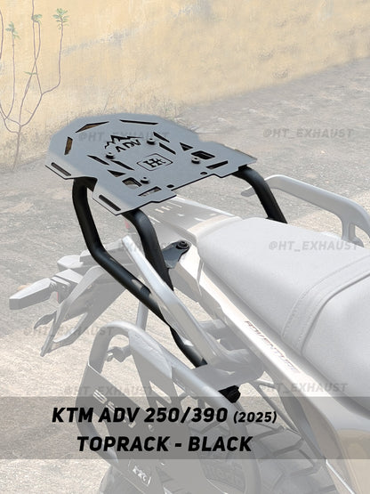 KTM 250/390 Adventure 2025 black top rack SB 1256-BLK installed - HT Exhaust