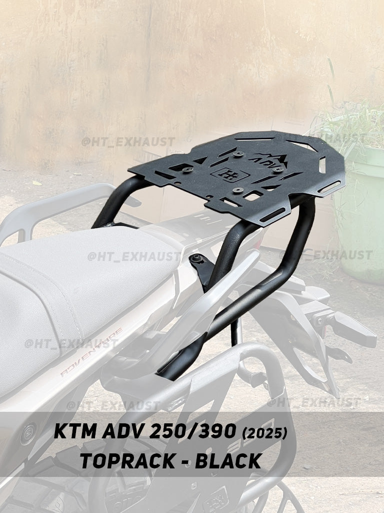 KTM 250/390 Adventure 2025 black top rack SB 1256-BLK rear view - HT Exhaust