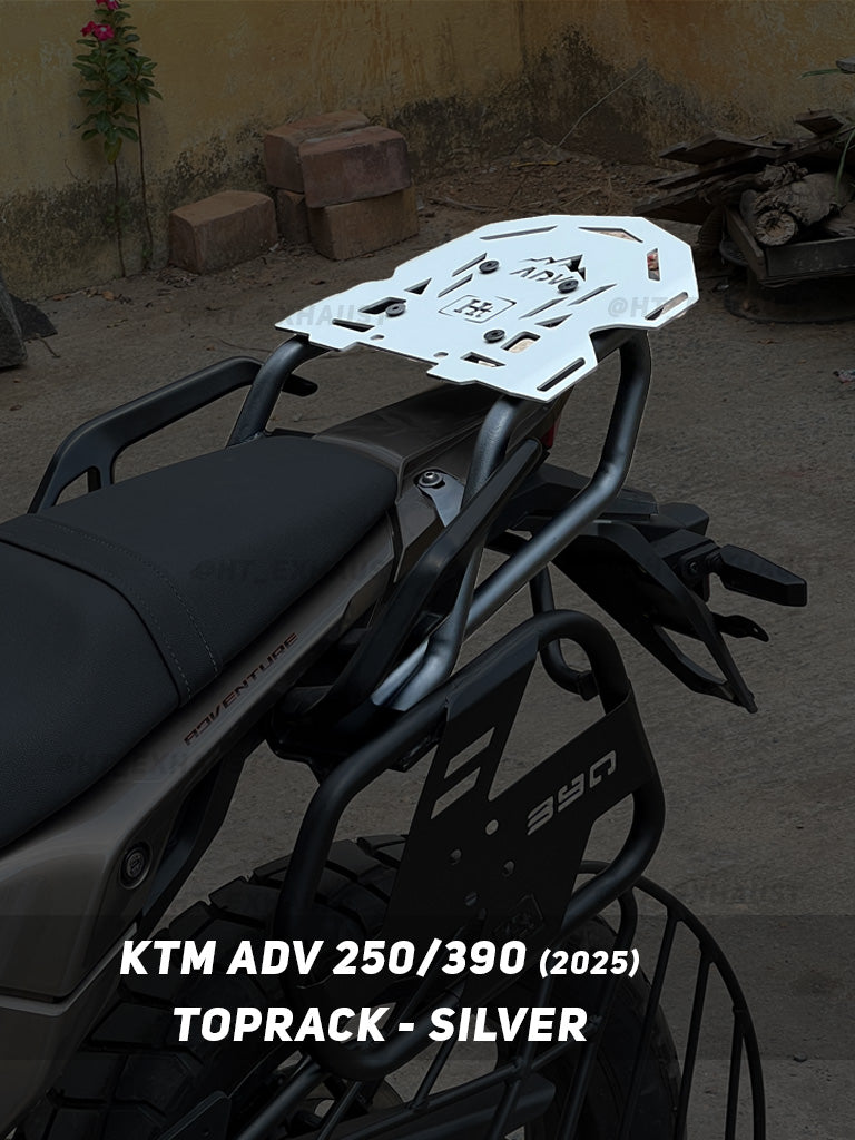 KTM 250/390 Adventure 2025 silver top rack SB 1256-SILVER installed - HT Exhaust
