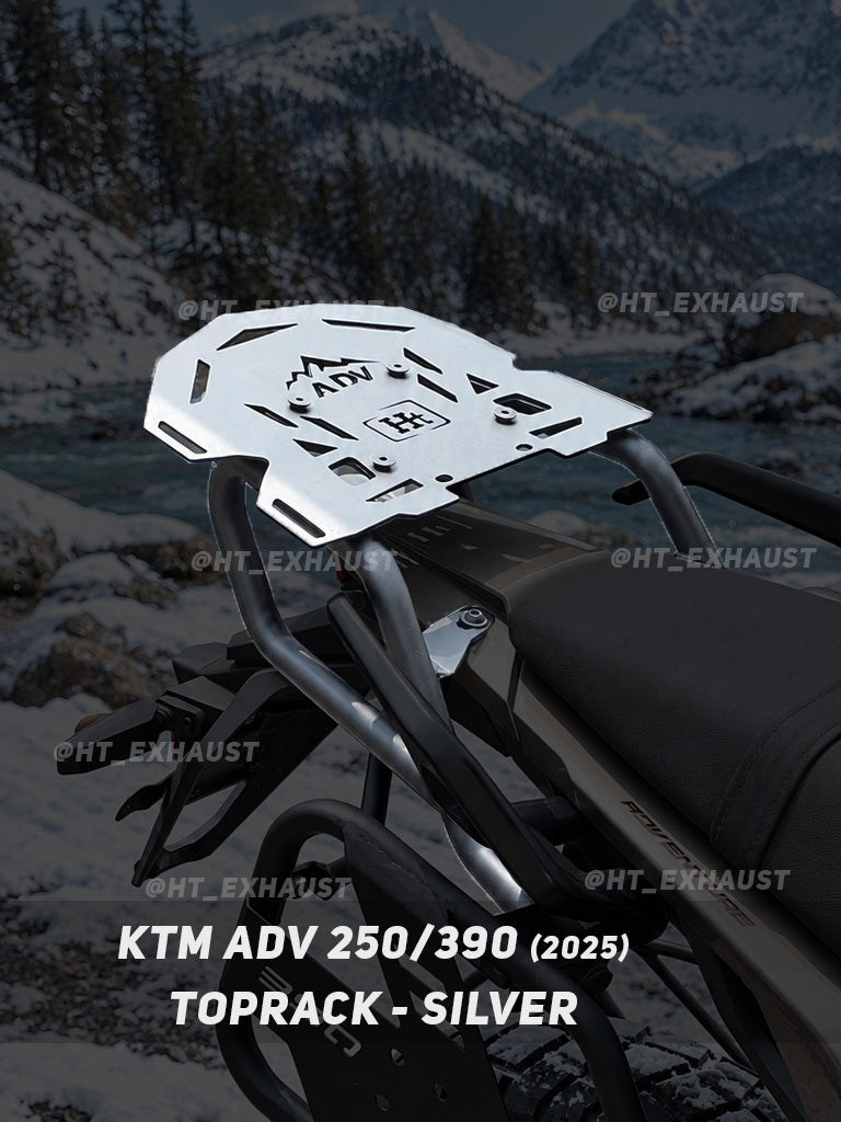 KTM 250/390 Adventure 2025 silver top rack SB 1256-SILVER touring view - HT Exhaust