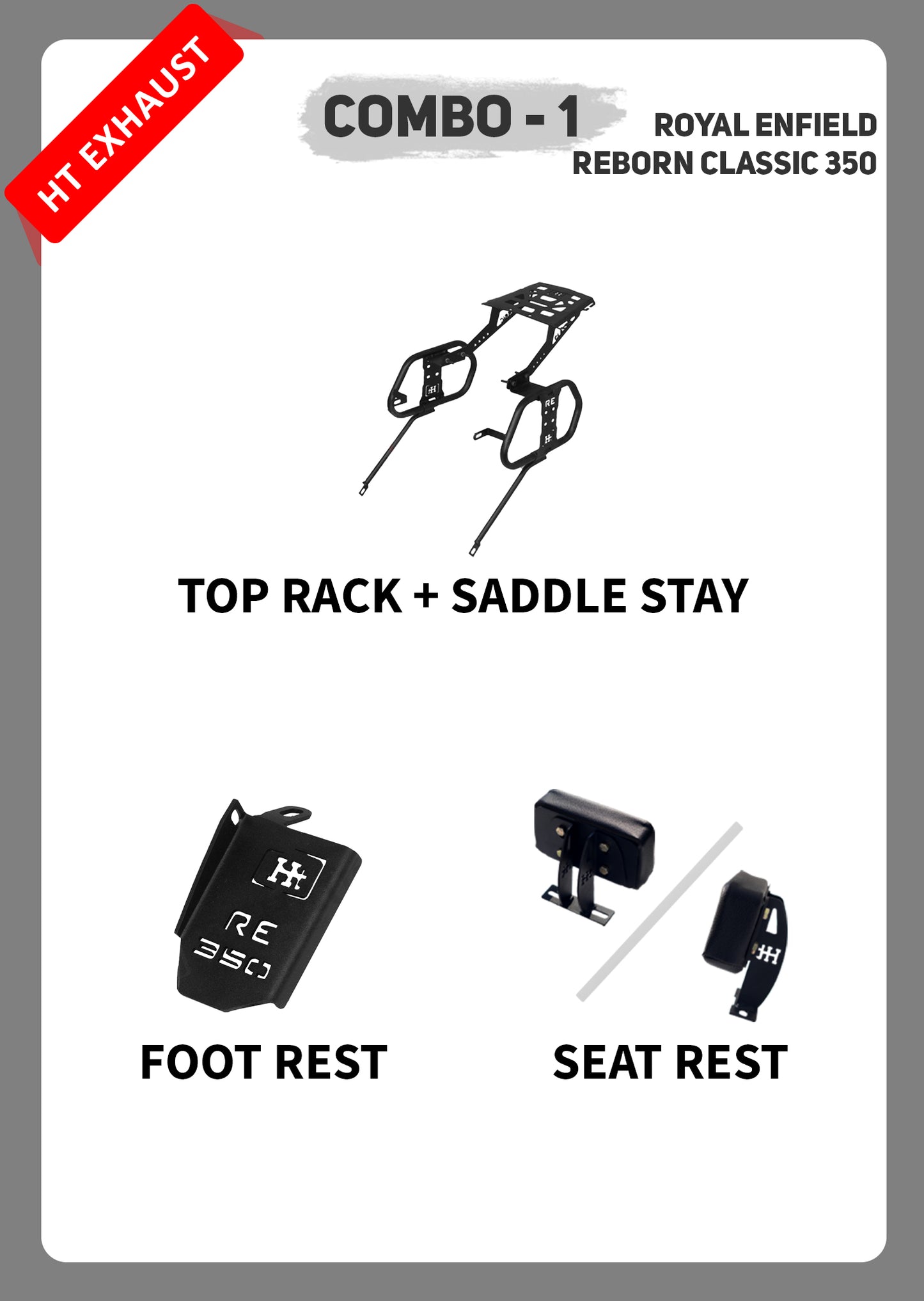 COMBO 1 REBORN CLASSIC TOP RACK SADDLE STAY + FOOTREST + SEAT REST