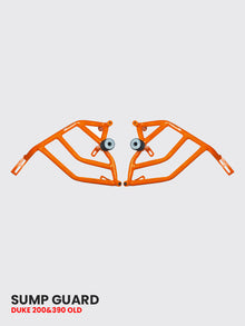 HITECH DUKE 125,200 CRASH GUARD, OLD MODEL – ORANGE WITH 4 METAL SLIDER, FITS DUKE125, 200 – SB 550