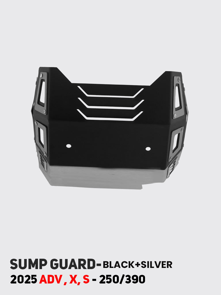 KTM 250/390 Adventure 2025 black and silver sump guard SB 1259 rear view - HT Exhaust