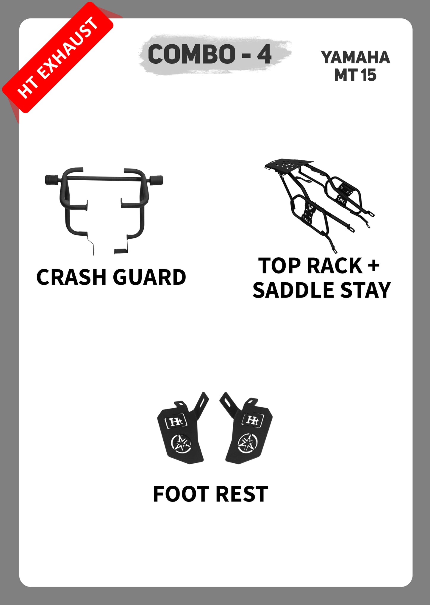 COMBO 4  MT 15  CRASH GUARD + TOP RACK SADDLE STAY + FOOTREST