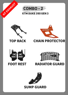 COMBO 2 DUKE GEN 3  TOP RACK + CHAIN PROTECTOR + FOOTREST + RADIATOR GUARD + SUMP GUARD