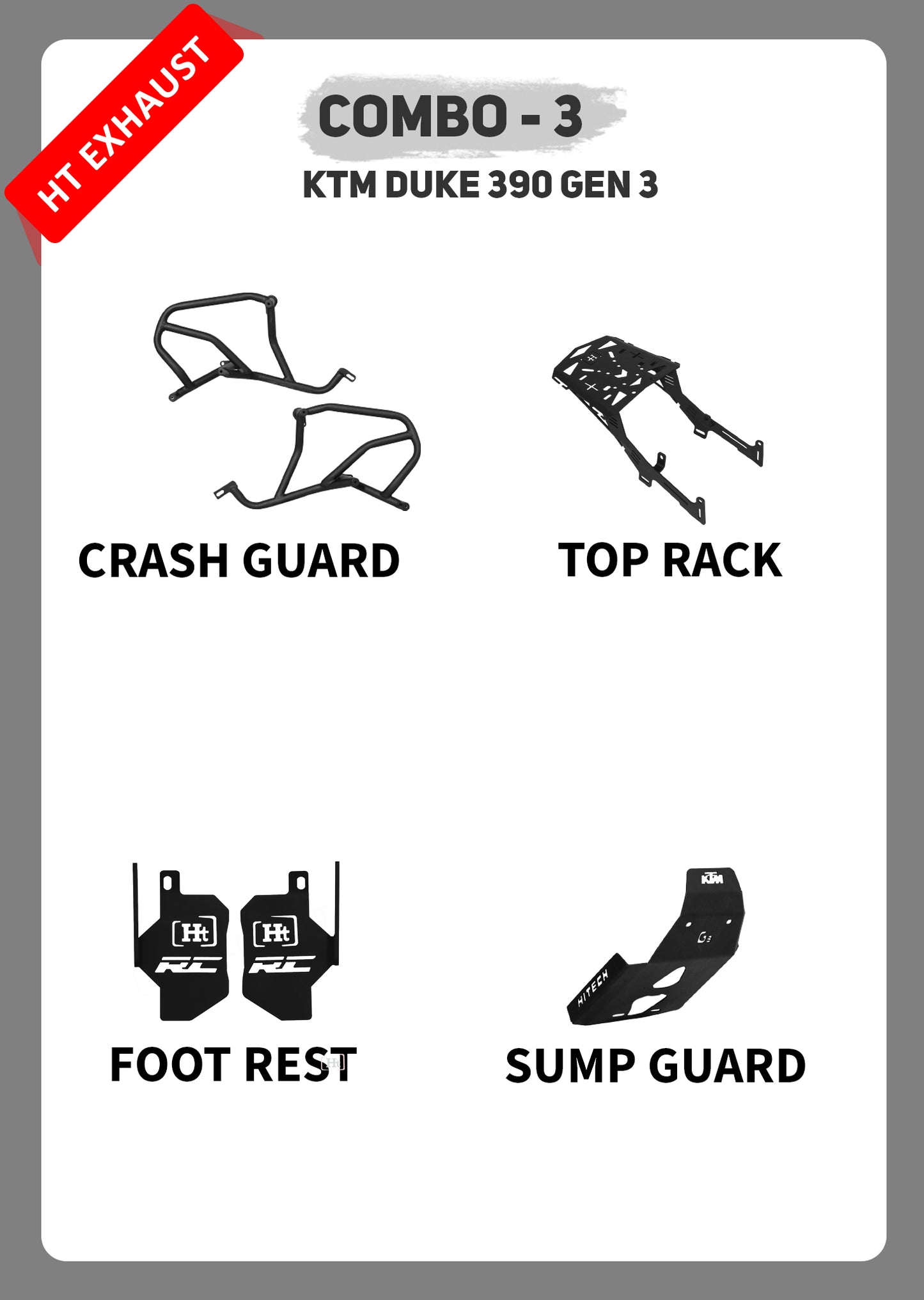 COMBO 3 DUKE GEN 3   CRASH GUARD + TOP RACK + FOOTREST + SUMP GUARD