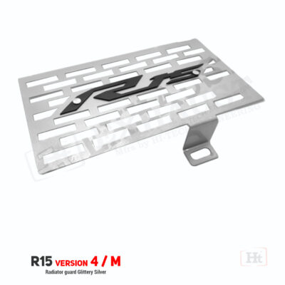 R15 V4 / M Radiator guard Glittery Silver color with R15 V3 logo – RD 908 / Ht exhaust
