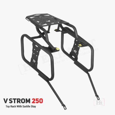 TOP RACK WITH SADDLE STAY FOR V STROM SX 250 BLACKWITH JERRY CAN MOUNT EACH SIDE – SB 680 / Ht Exhaust