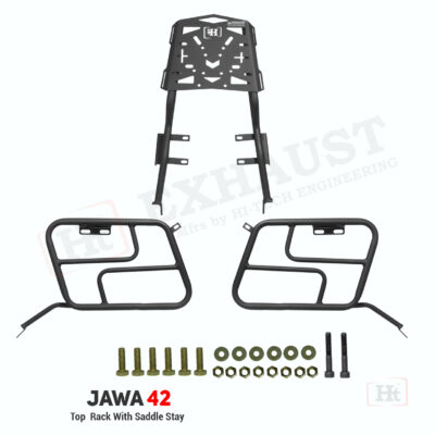 TOP RACK WITH SADDLE STAY FOR  JAWA 42  BLACK MATT – JW 414 / HT EXHAUST